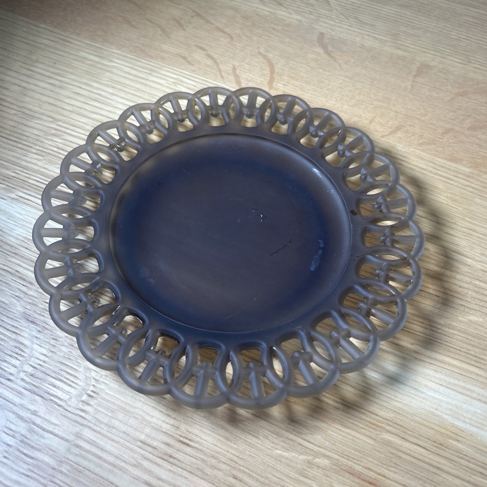 Vintage WESTMORELAND brown smoke Glass Plate With Lace Edge 9.25 Inches